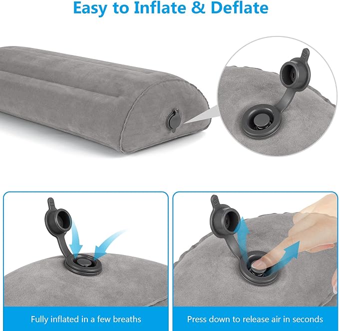 Inflatable Bolster Pillow, Half Moon Pillow for Legs, Knees, Lower Back & Head | Semi Roll Pillow for Bed, Sleeping | Knee Pillow for Side, Back Sleepers - Ankle & Knee Support - Leg Elevation