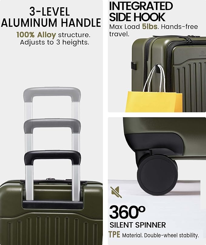 LOVEVOOK Carry On Luggage 22x14x9 Airline Approved, Expandable Hard Shell Suitcase with Spinner Wheels, USB Charging Port & Front Pocket, PC Hardside Rolling Luggage with TSA Lock for Travel