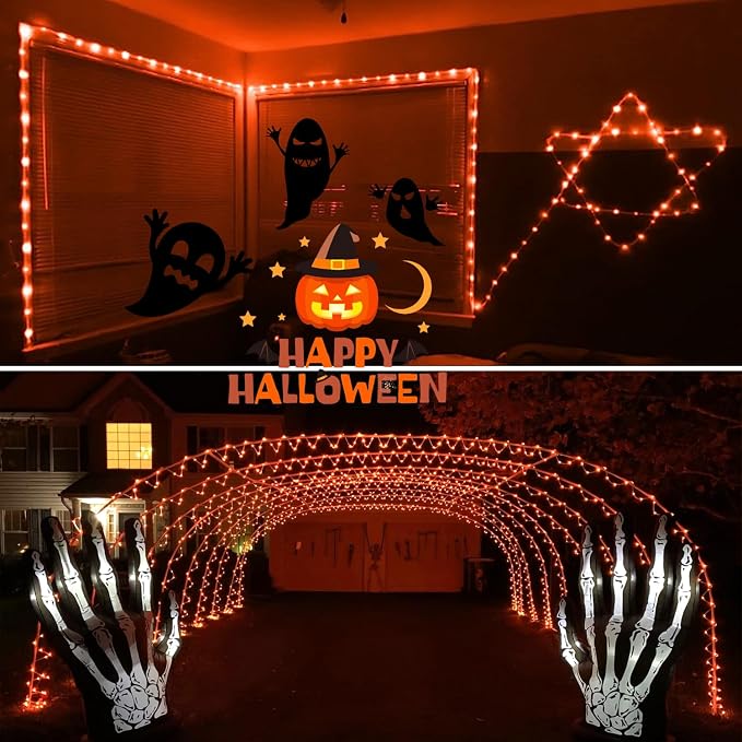 JMEXSUSS 2 Pack Orange Halloween Lights Battery Operated Rope Lights | Each 33ft 100 LED Battery String Lights Outdoor Waterproof with Remote, Orange Lights for Balcony Garden Halloween Decor