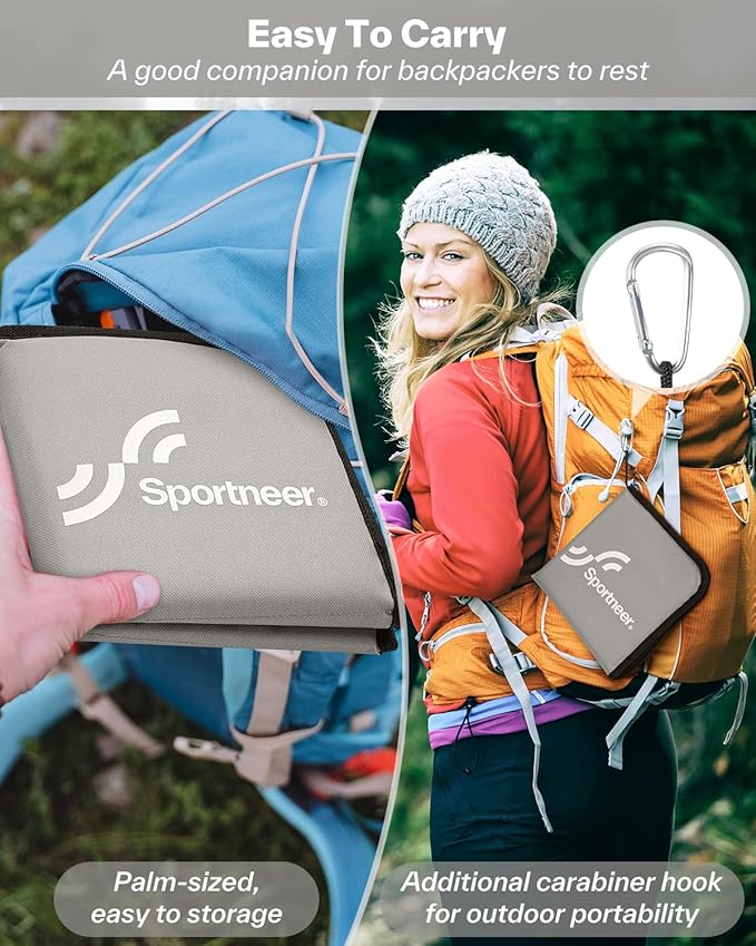 Sportneer Sitting Pad: Lightweight Waterproof Folding Seat Pad for Backpacking, 15.75'' x 15.75'' Portable Camping Seat Mat for Hiking, Picnics Beach & Outdoor Use, 0.13lbs
