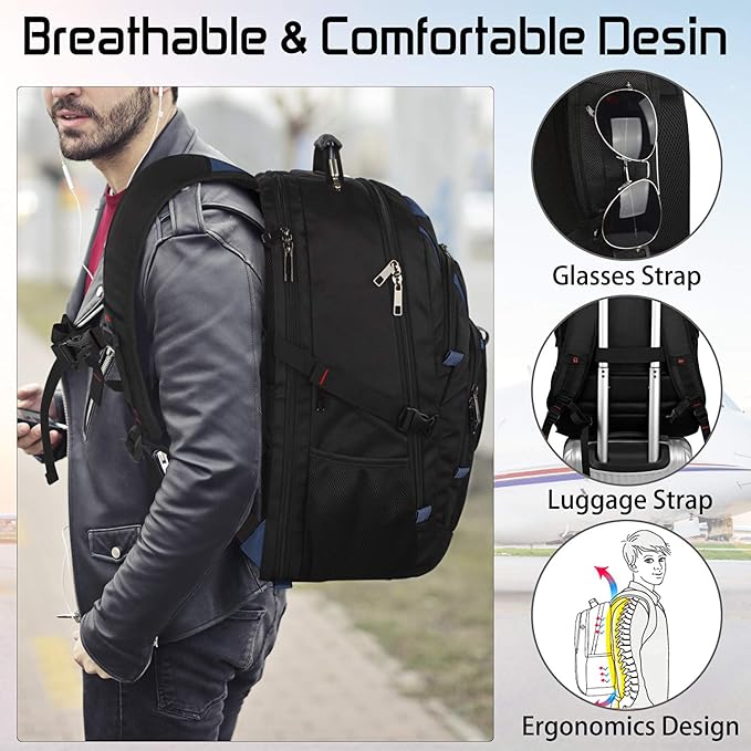 Mogplof 18.4 Laptop Backpack Men Women, 55L-60L Extra Large Laptops Backpack, TSA Friendly Flight Approved and RFID Anti-theft Pocket,Water Resistant Suiltable for Traveling
