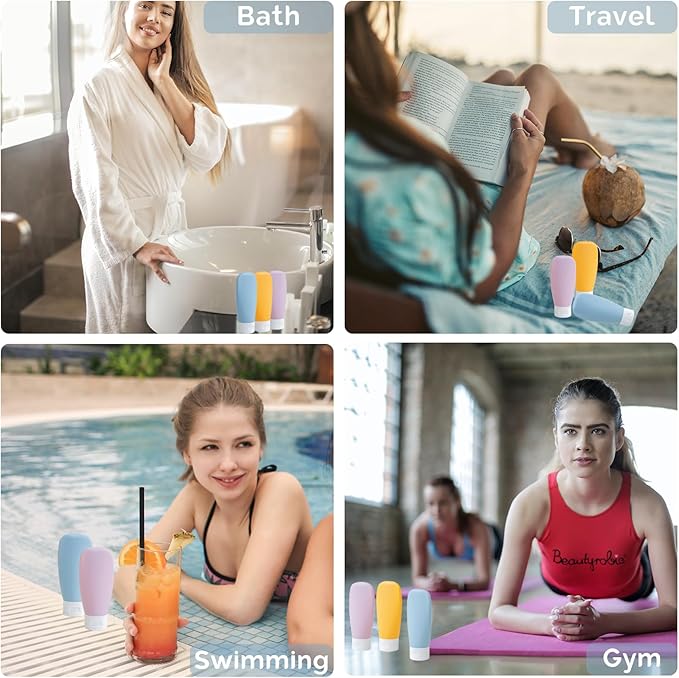 Travel Bottles for Toiletries 6 Pack, Leakproof 2 oz Tsa Approved Travel Size Containers, BPA Free Plastic Shampoo and Conditioner Bottles, Camping Travel Essentials (Multicolor - C)