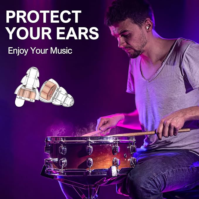 High Fidelity Concert Earplugs for Concerts Musicians，Earplugs for noise reduction，24db Advanced Filter Technology Ear Protection for Music Festivals,DJ's, Nightclub, Drummers - 2 Pairs（Rose Pink）