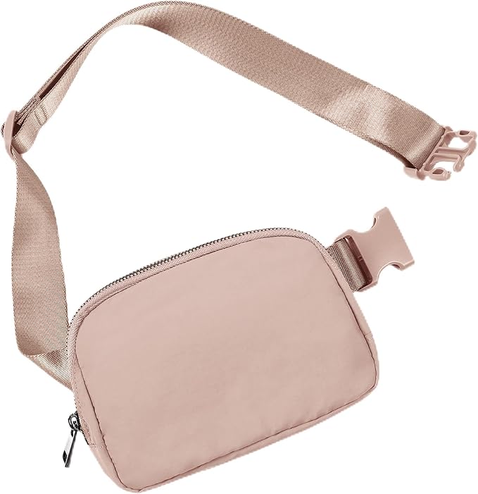 ODODOS Unisex Mini Belt Bag with Adjustable Strap Small Fanny Pack for Workout Running Traveling Hiking, Misty Rose