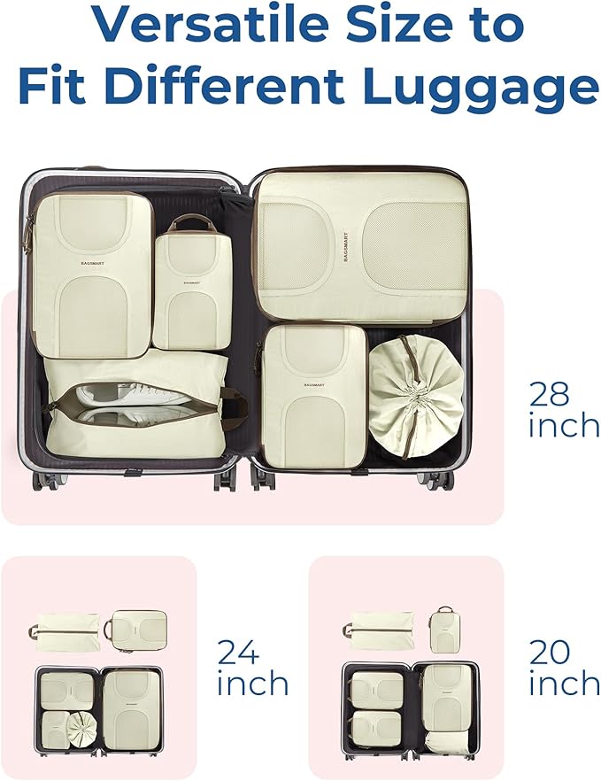 BAGSMART Compression Packing Cubes, 6 Set Packing Cubes for Suitcases, Lightweight Suitcases Organizers Bag Set & Compression Travel Cubes, Travel Essentials Packing Organizers