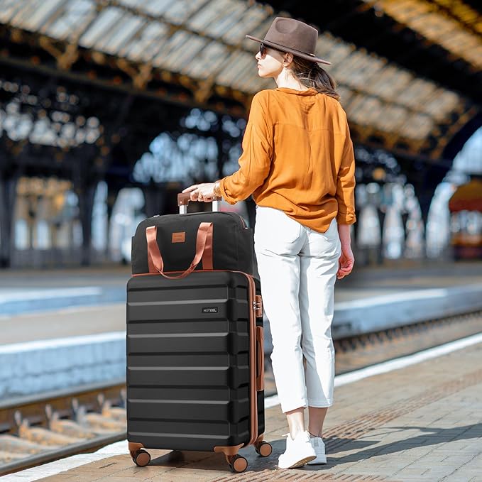 Hoteel Luggage Sets 3 Piece, 4-Year Warranty, Carry-On Luggage with Dual-Spinner Wheels, ABS Hard Shell Suitcase with TSA Locks, 20 Inch Lightweight Luggages for Travel, Black(20IN/DB/TB)