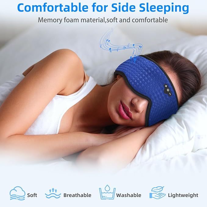 3D Sleep Mask with Bluetooth Headphones, Sleeping Headphones for Side Sleepers, Zero Eye Pressure, Adjustable Sleep Eye Mask, Ultra-Thin Stereo Speakers Perfect for Sleeping-Peacock Blue (Z-Dark Blue)