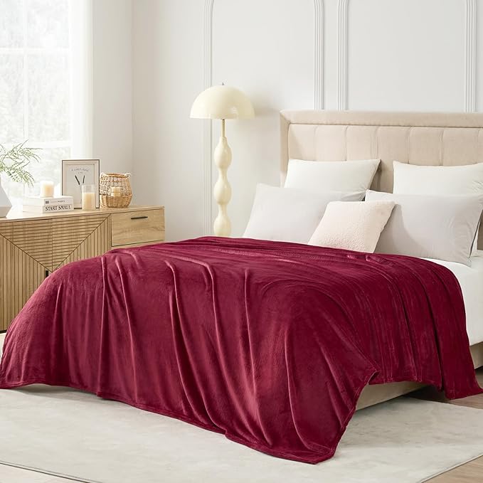 Hansleep Fleece Burgundy Red Full Blanket, Super Soft Flannel Fuzzy Plush Cozy Blanket for All Seasons, Burgundy Red, Full 84x90 Inches