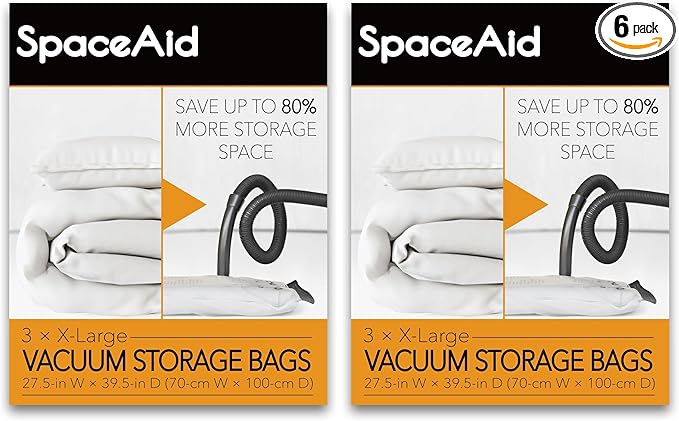 SpaceAid Jumbo Vacuum Storage Bags, Space Saver Sealer Compression Bags for Comforters, Blankets, Pillows, Bedding, Clothes (X-Large 6 Pack)