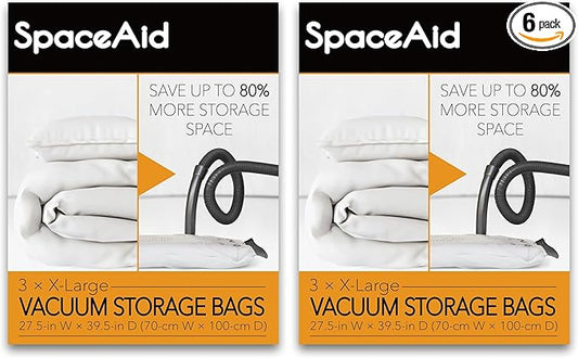SpaceAid Jumbo Vacuum Storage Bags, Space Saver Sealer Compression Bags for Comforters, Blankets, Pillows, Bedding, Clothes (X-Large 6 Pack)