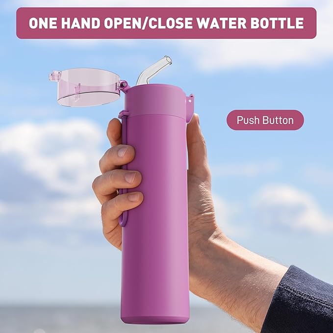 9oz Small Water Bottles with Straw, Mini Water Bottle with One-Hand Open Design, Leak-Proof Locking Lid for Hot&Cold Drinks, Small Travel Water Bottle - 100% Leakproof for School, Travel...(Lavender)