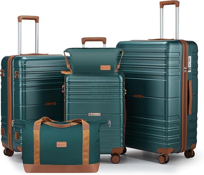 Luggage Sets with spinner wheels, PC+ABS Hard Shell Travel Luggage,Lightweight Carry-on suitcases with TSA Lock,YKK Zippers (Dark Green, 5 piece sets(20/24/28/DB/TB))