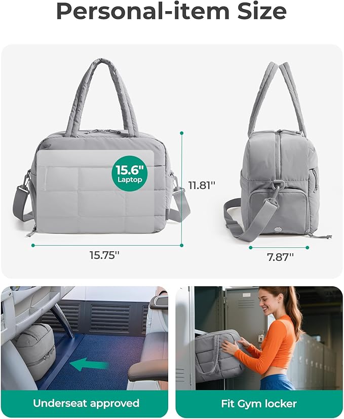 BAGSMART Gym Bag for Women, Carry on Travel Duffel Bag, Water-resistant Weekender with Shoe Compartment for Gym Travel Work, Grey, Medium