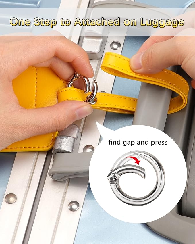 3 Pack Luggage Tags - Quick Install, Privacy Protection, Airplane Travel Essentials for Suitcases, Durable Leather - Yellow
