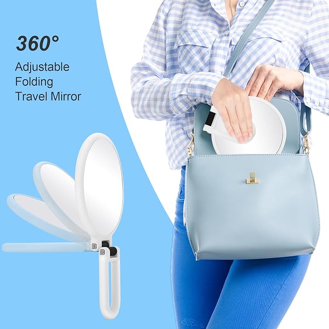 Sifolo 30x Magnifying Mirror, Travel Hand Mirrors with Handle - Double Side Handheld Mirror with 1X 30X Magnification & Adjustable Handle, Hand Held Foldable Travel Mirror for Makeup(Pearl White)