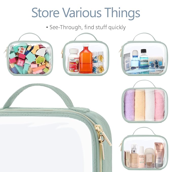 PACKISM TSA Approved Toiletry Bag 3 Medium, 3-1-1 Compliant Clear Makeup Bag with Handle, Quart Size Toiletry Bags Fit Carrv-on Travel Essentials, Water Resistant PVC, Laurel Green