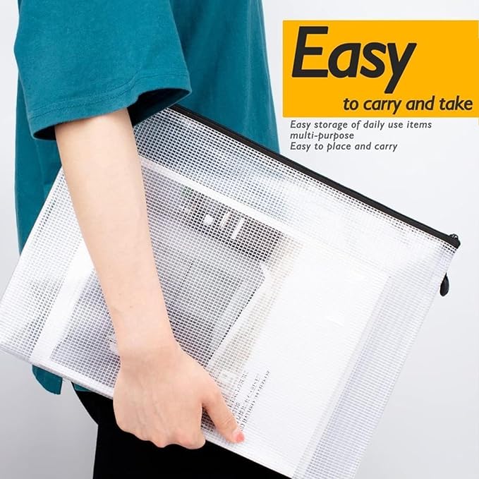 EOOUT 40pcs A4 Zipper Pouch Bags, Mesh Pouch Bags for Board Games & Puzzles Supplies, Waterproof Document Zipper Cases for School Toys Office Cosmetics Travel Storage,Black