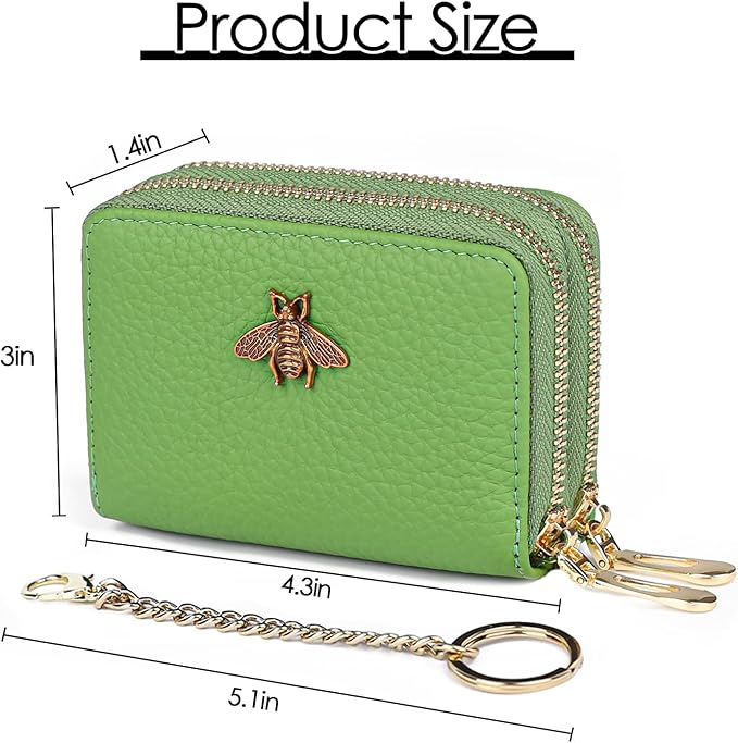 imeetu RFID Credit Card Holder, Small Leather Zipper Card Case Wallet for Women
