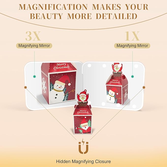 Kakuje Compact Mirror, 1X/3X Magnification LED Pocket Mirror with Nternal BIattery, Mini Mirror for Purse, Pocket,Travel and Present (White)