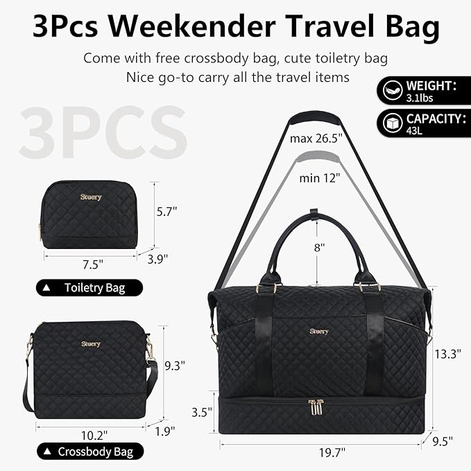 Weekender Bag, Large Travel Duffel Bag for Women, Carry on Overnight Bag with Shoe Compartment and Toiletry Bags