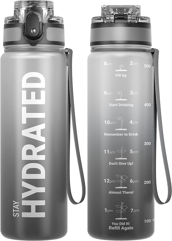 Sahara Sailor Water Bottle 17oz, Durable and Leakproof Water Bottles Motivational with Time Marker, Tritan, BPA Free, Wide Mouth with Easy Clean Brush for Gym, Travel, Home, School, Office (1 Bottle)