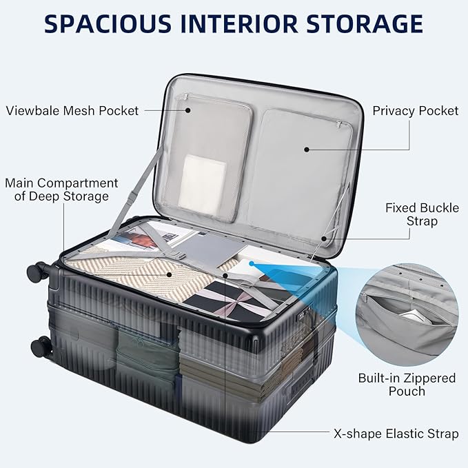 Hard Shell Suitcases 28 Inch Large Checked Luggage with Spinner Wheels Cup Holder, Expandable Check in Luggage Lightweight Top Opening Luggage Big Rolling Suitcase with Lock, Black