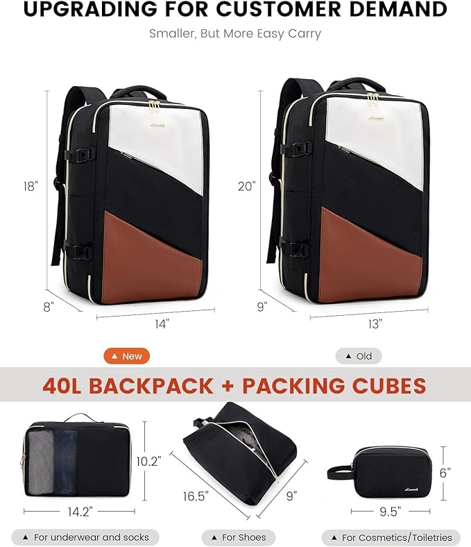 LOVEVOOK Travel Carry on Backpack, Large 40L Personal Item Travel Bag for Men & Women Flight Approved with 3 Packing Cubes, Suitcase Water Resistant Luggage Daypack Business Weekender Bag