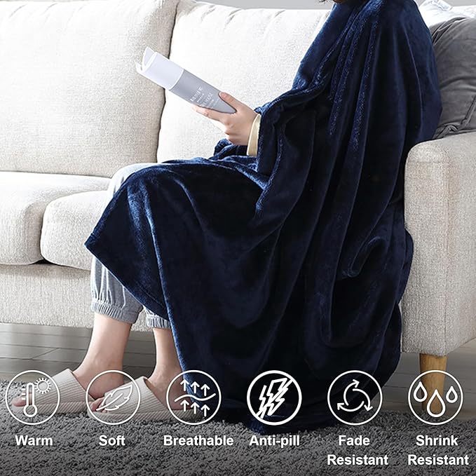 Hansleep Fleece Queen Blanket for Bed Fleece Navy, Queen Size Super Soft Flannel Fuzzy, Plush Cozy Blanket for All Seasons, Navy, Queen 90x90 Inches