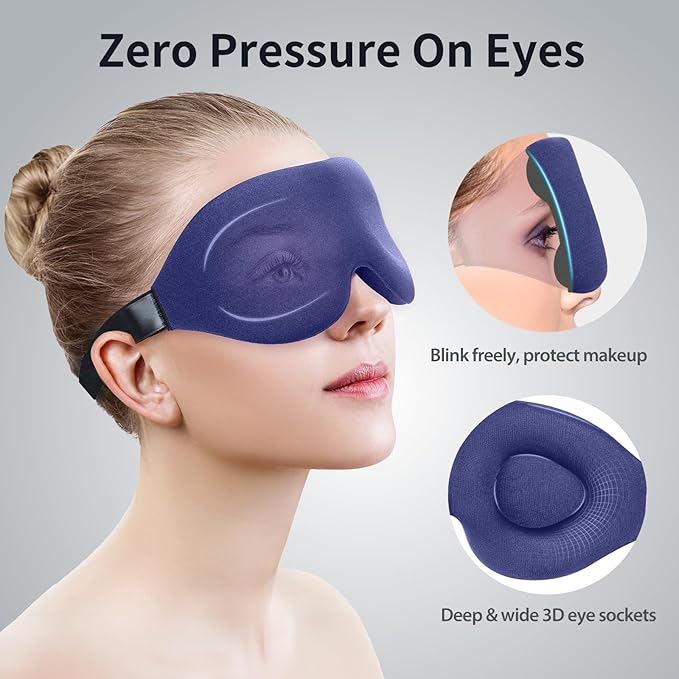 NEWVANGA Sleep Mask for Back and Side Sleeper, Block Out Light, Luxury Sleeping Eye Mask of 3D Night Blindfold, Zero Pressure Breathable Travel Eye Cover Blue