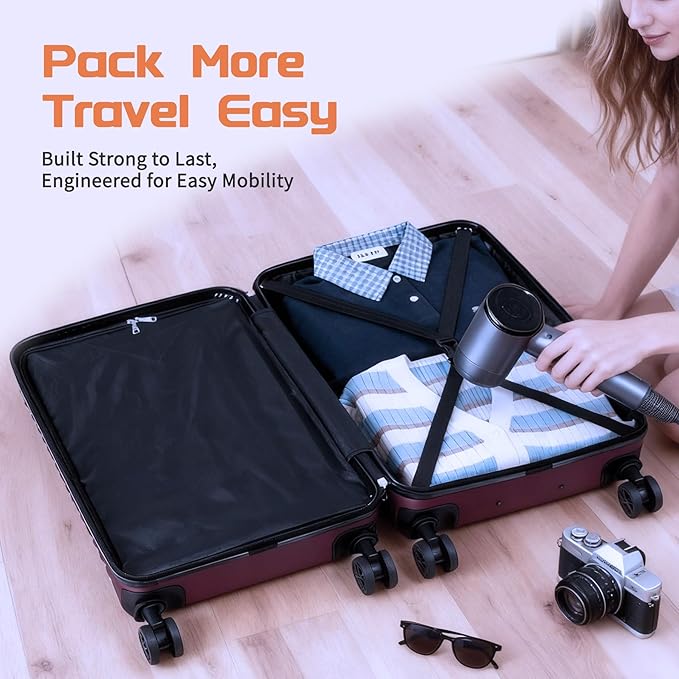 Luggage Sets 3 Piece, ABS Suitcase Set (20/24/28), Hardside luggage with Spinner Wheels, Travel Luggage, 14x8x9 Airline Approved Carry on, Lightweight Luggage with High-Security Lock