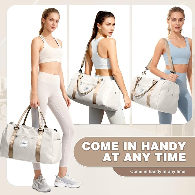 Gym Bag for Women Men with Shoes Compartment and Wet Pocket,Sport Swimming Yoga Bag,Waterproof Travel Duffel Bag Small Carry on Bag Overnight Weekender Bags Personal Item Bag for Airlines, Beige Brown