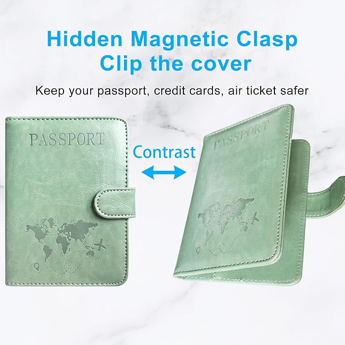 ACdream Passport Holder for Travel Essentials, Rfid Blocking Passport Wallet Cover Case for Travel Must Haves Accessories, Book Holders for Women Men, Agave Green R64