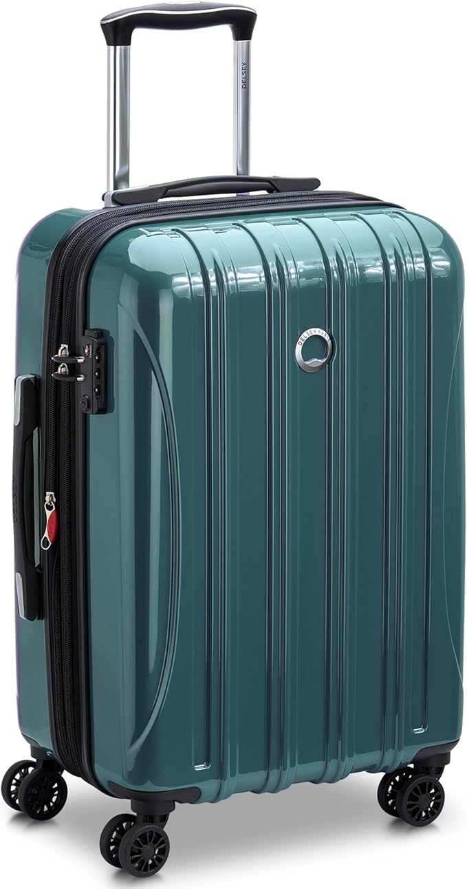 DELSEY PARIS Helium Aero Hardside Expandable Luggage with Spinner Wheels, Metallic Green, Carry-On Plus 21 Inch