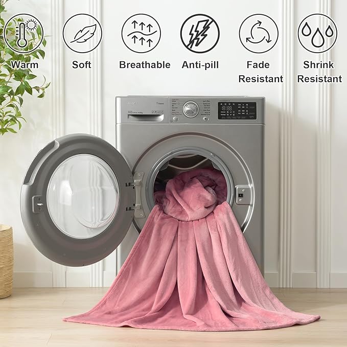 Hansleep Fleece Dusty Rose Throw XL Blanket, Super Soft Flannel Fuzzy Plush Cozy Blanket for All Seasons, Dusty Rose, Throw XL 50x70 Inches