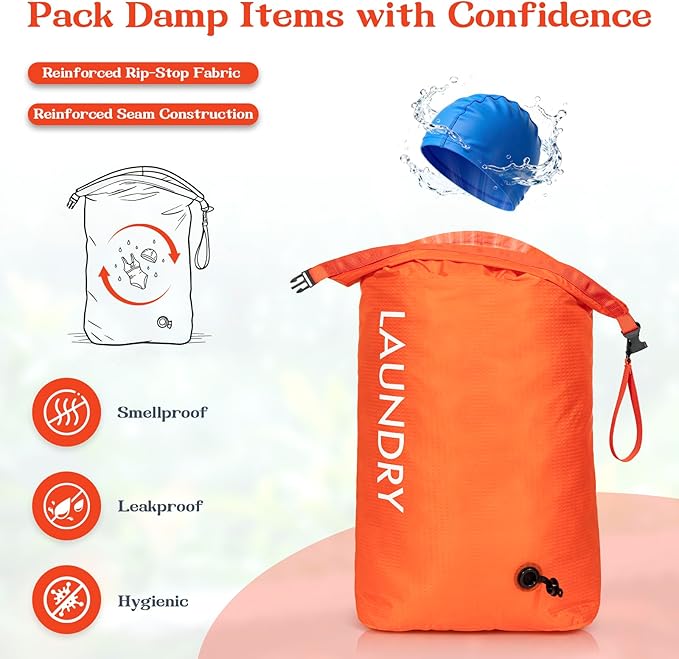Travel Laundry Bag, Vacuum Compression Dirty Clothes Travel Bag, Waterproof Wet/Dry Space-Saving Laundry Storage Organizer, Smell Proof Storage Bag for Clothing, Swimming, Yoga, Gym, Camping