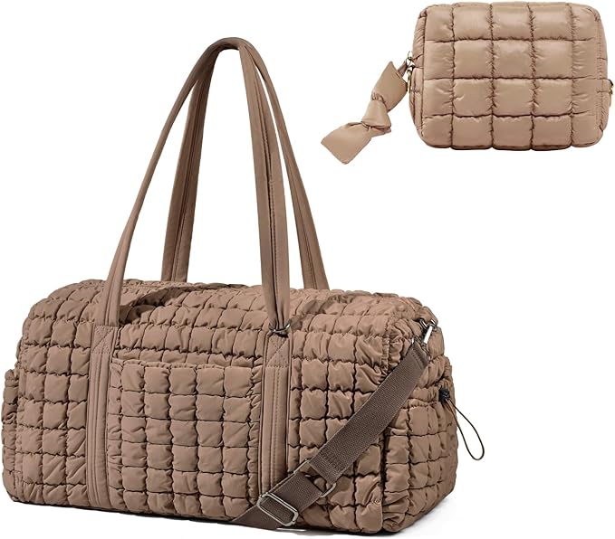 Quilted Travel Duffle Bag for Women with Toiletry Bag Weekender Bag Large Puffer Overnight Bags Soft Medium Puffy Duffel Bag Lightweight Carry on Gym Bagfor Trips Business Airplane