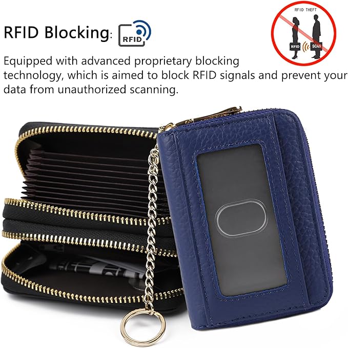 imeetu RFID Credit Card Holder, Small Leather Zipper Card Case Wallet for Women