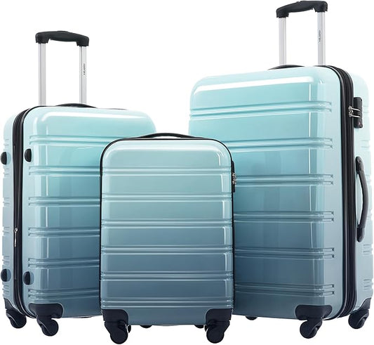 Merax Luggage Sets 3 Piece, Hardside Expandable Suitcase Set with Spinner Wheels, Lightweight Multicolor 20+24+28 IN Suitcase with Carry on Luggage, Gradient Blue