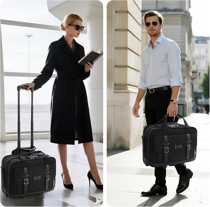Rolling Laptop Bag, Briefcase for Men and Women, 16 Inch Computer Bag with Wheels Underseat Carry on Luggage, Laptop Briefcase Case for Work, Travel, College Teacher, Mobile Office Bag, Black