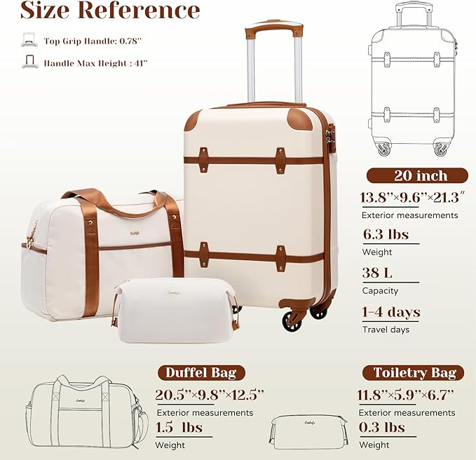 Coolife Luggage Set 3 Piece Suitcase Set Carry On Luggage PC Hardside Luggage TSA Lock Spinner Wheels Telescopic Handle