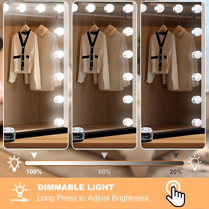 Moonee Vanity Mirror with Lights, Black Hollywood Lighted Makeup Mirror with 18 Dimmable Bulbs and 10X Magnification, 3 Colors Modes, Aluminum Metal Frame, Light Up Mirror for Tabletop/Wall（32" x 24"）
