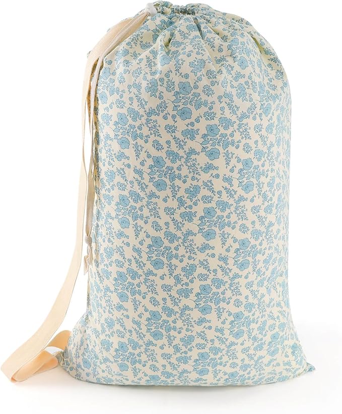 Laundry Bag, Dirty Backpack Laundry Bag For College Travel Laundromat Apartment, With Handles 29" X 18" (Blue Florals)