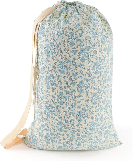 Laundry Bag, Dirty Backpack Laundry Bag For College Travel Laundromat Apartment, With Handles 29" X 18" (Blue Florals)