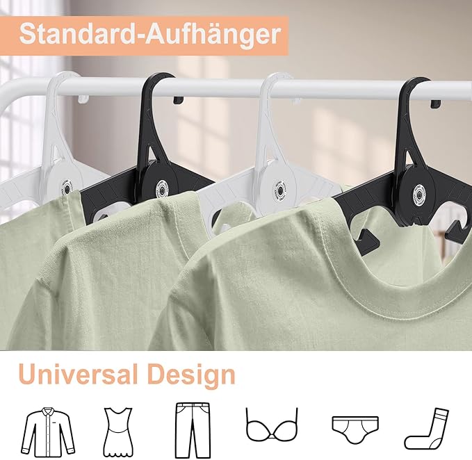 NICEDACK Premium Travel Hangers, Portable Folding Clothes Hangers, Super Bearing Collapsible Hanger Foldable Clothes Drying Rack for Travel, Indoor and Outdoor Use(3 White + 3 Black)