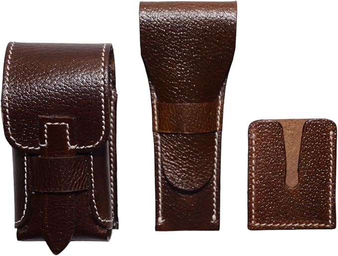 Leather Toiletry Bag for Men With Waterproof Lining, Grooming Travel Kit, Mens Toiletry Bag, Mens Leather Shaving Bag, Handcrafted Vintage Shaving Kit (Combo of 4 Items)