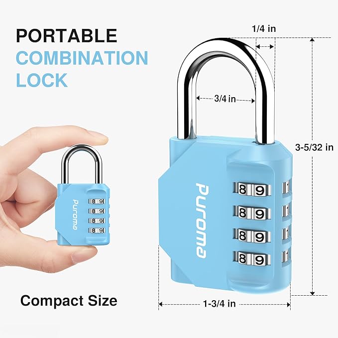 Puroma 1 Pack Combination Lock for Locker 4 Digit Outdoor Waterproof Padlock for School, Gym, Sports, Fence, Toolbox, Gate, Case, Outdoor, Hasp Storage, Cabinets (Sky Blue)