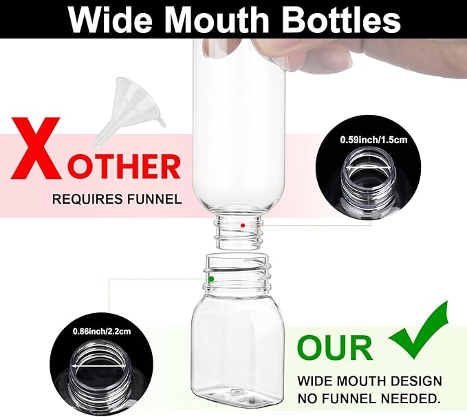 Travel Bottles for Toiletries 6 Pack 2oz/60ml Leak Proof Travel Size Toiletries TSA Approved Squeeze Bottles with Flip Cap Wide Mouth Containers for Shampoo Conditioner Body Wash(Clear)