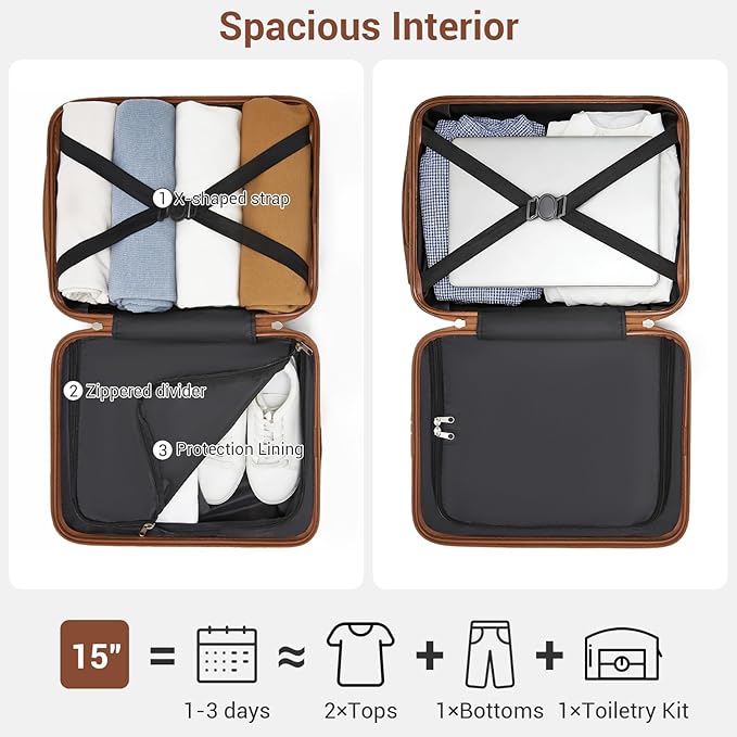 Kono 15'' Underseat Carry On Luggage Airline Approved, Anti-Scratch PC+ABS Hardshell Carry on Suitcase with Smooth Spinner Wheel, Lightweight Overnight Carry on for Short Travel, Cream White