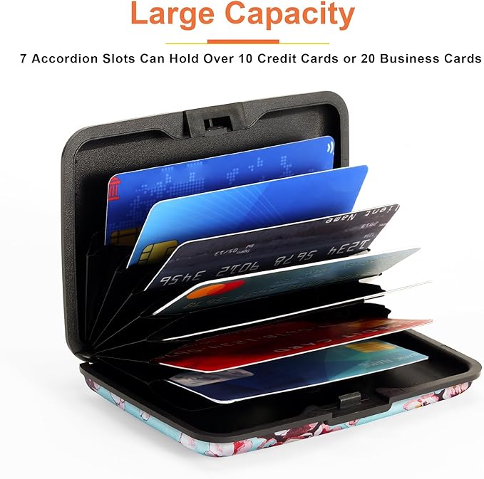 Mayski Credit Card Holder, RFID Blocking, Aluminum Alloy Hard Case, Small Mini Business Metal Wallet for Women Men, Peach Blossom