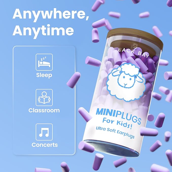 MiniPlugs - Earplugs for Kids (Age 4-9) Skin-Safe Lab Tested Extra Small Ear Plugs for Kids, Children's Ear Plugs for Sleeping, Slim Fit Toddler Earplugs Noise Reduction, Child Concert Protection